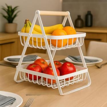 Imagem de Fruteira de Mesa 2 Andares Ferro e Bambu Organizador Cesto de Frutas Decorativa de Bancada(FRUTEIRA OVAL BRANCA 32X18CM)