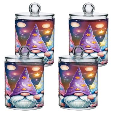 Imagem de STAYTOP 2 frascos de boticário Qtip para banheiro com etiquetas – Recipiente de armazenamento Qtip de plástico transparente para bola de algodão, cotonete, grão de café e gnomos de Natal