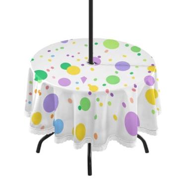 Imagem de CEBUGI Toalha de mesa redonda para ambientes externos, fundo de carnaval, impermeável, com furo Umberlla, capa de mesa lavável para pátio, cozinha, sala de jantar, 152 cm
