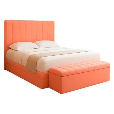 Imagem de Cabeceira e Recamier Bau Casal 140 cm Dalia Linho Artte