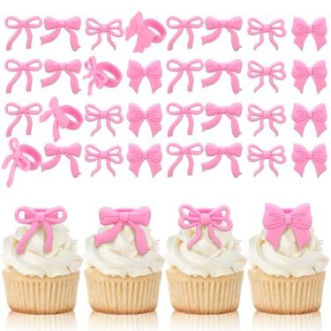 Imagem de Chuangdi 48 peças de anéis de cupcake de laço de coquete fofo rosa laço coquete decorações de bolo de aniversário para despedida de solteira, noivado, casamento, chá de bebê, decoração de festa, 4