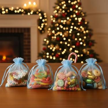 Imagem de 50 peças de sacos de presente de organza com cordão transparente para lembrancinhas de casamento de doces, embalagem de joias, suprimentos de embrulho de presente 9 x 12 cm