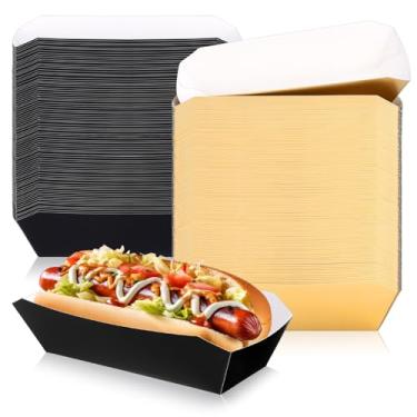 Imagem de Yeaqee 100 bandejas de papel de 18 cm para cachorro-quente de Halloween descartáveis para comida de papel para barcos de nacho, pratos de comida, bandejas de servir descartáveis para carnaval, festas