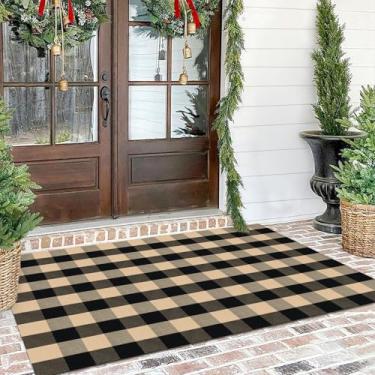 Imagem de KILOCOCO Tapete xadrez xadrez buffalo, 10 x 15 cm, marrom, preto, de algodão, lavável em camadas para sala de estar/quarto/cozinha/fazenda/entrada/porta da frente