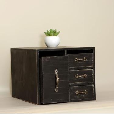 Imagem de Juleduo Organizador de beleza rústica com 4 gavetas – caixa de armazenamento de cosméticos de madeira para mesa de escritório organizada e armazenamento de ferramentas de maquiagem, bancada de