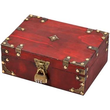 Imagem de Caixa de joias de madeira, organizador de joias grande de armazenamento com fechadura de combinação, organizador de bugigangas vintage para decoração de casa, anéis masculinos e femininos, brincos