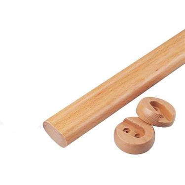 Imagem de Vara oval de madeira para pendurar roupas premium poste de armário com barra transversal varas de pendurar em faia natural polida com suporte de extremidade (verniz, 80 cm)