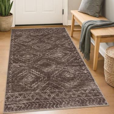 Imagem de KILOCOCO Tapete de entrada Boho 7,5 x 12,5 cm, lavável, antiderrapante, macio para cozinha, sala de estar, sala de jantar, quarto, tapete marroquino geométrico, vermelho ferrugem