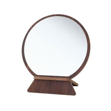 Imagem de Espelho de maquiagem espelho vertical de mesa espelho de madeira redondo simples espelho de penteadeira portátil espelho de mesa banheiro espelho de beleza espelho de vaidade (grande)