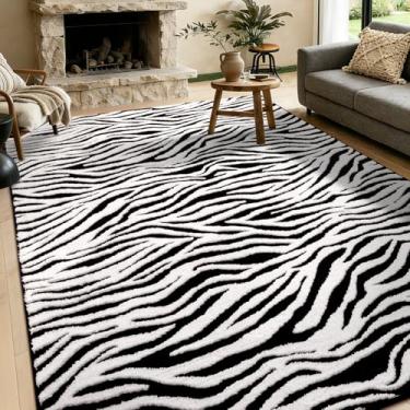 Imagem de YIHOUSE Tapetes de área de 1,8 m x 2,5 m, tapete lavável abstrato, tapete preto e branco, tapetes macios, antiderrapantes, para salas de estar espaçosas, quartos principais, sala de jantar, decoração