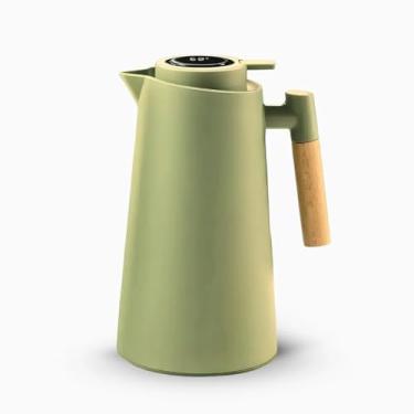 Imagem de Garrafa Térmica 1L com Termômetro Digital LED e Cabo de Madeira – Para Café, Chá e Bebidas Quentes ou Frias – Design Moderno e Sofisticado para Mesa Posta e Cozinha – (vERDE cLARO)