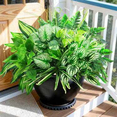 Imagem de Mutcolor 12 pacotes grandes de plantas artificiais resistentes a UV, folhas de plástico falso e arbustos para varanda da frente, pátio, jardim, quintal, decoração de casa