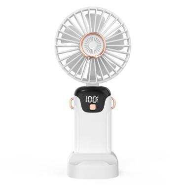 Imagem de Ventilador Elétrico Portátil de Mão com Tela LED Exibição Bateria 5 Vento Ajustável Operação Silenciosa Alça Plegável Capa Removível Adequado para Crianças Mulheres Adultos Lar Escritório