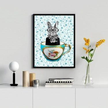 Imagem de Quadro Decorativo Vintage Chá Café Coelho 45x34cm - Vidro e Moldura Preta