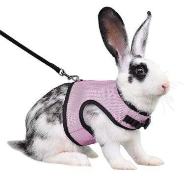 Imagem de Arnês e coleira de coelho, conjunto de coleira e coleira de coelho à prova de fuga de porquinho-da-índia, coelhinhos, colete, roupas, coisas, furão, gatinho, cachorrinho, animais pequenos, rosa, G