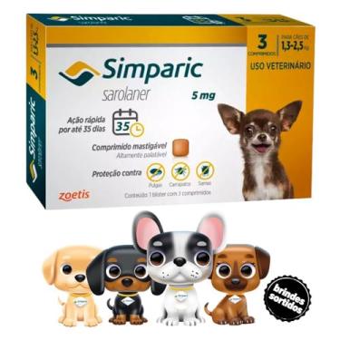 Imagem de Simparic Antipulgas E Carrapatos Cães 1,3 A 2,5Kg C/ 3 Comprimidos + Surpresa