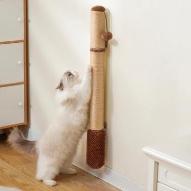 Imagem de Arranhador de gato extra alto de 86 cm – Poste vertical de sisal para gatos grandes, escalador de parede para gatos que economizam espaço, escova de limpeza automática e brinquedo de bola para