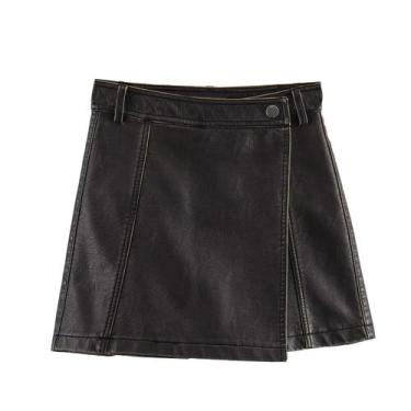 Imagem de Duoperi-mini saia para as mulheres, pu preto, cintura alta, casual, ch