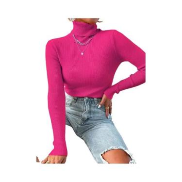 Imagem de Suéter Feminino De Manga Longa Tricotado Com Gola Alta, Pulôver Macio 