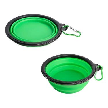 Imagem de Comedouro Bebedouro Dobrável Com Gancho Portátil Pet Verde