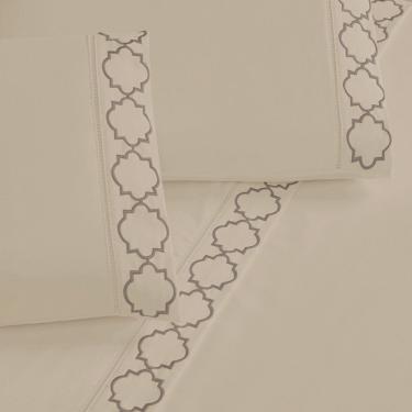 Imagem de Jogo De Cama 300 Fios Bordado Queen Infinity 04 Peças - Cáqui