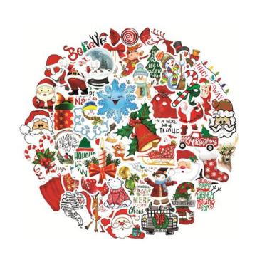 Imagem de Pacote de adesivos de Natal, Papai Noel, 50 unidades à prova d'água - 