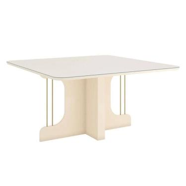 Imagem de Mesa De Jantar Mavi 150 Cm Canto Arredondado Com Vidro Off White - Henn