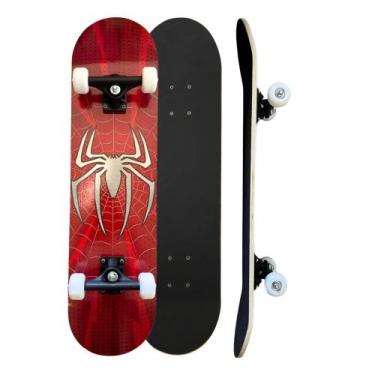 Imagem de Skate Iniciante Completo Esqueite Desenho Skat Spider Aranha Branca Aç