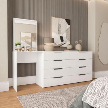 Imagem de Conjunto Cômoda Penteadeira com Espelho 8 Gavetas 210cm Madrid Politor