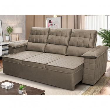 Imagem de Sofá Retrátil Reclinável 4 Lugares Com Molas 2,30m Quantum Suede Velut Marrom Claro - King House