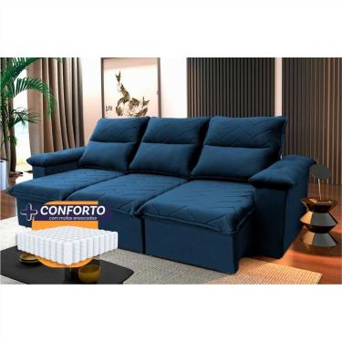 Imagem de Sofá Retrátil Reclinável Paris 2,30m Suede Velut Azul Molas Ensacadas - King House