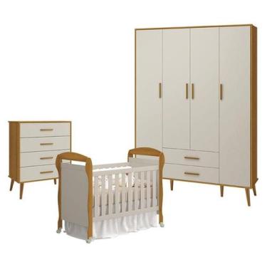 Imagem de Quarto de Bebê 4 Portas com Cômoda Gaveteiro Isis e Berço Americano Da