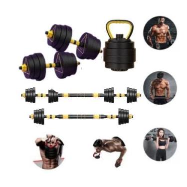 Imagem de Kit de halteres 20Kg com suporte Kettlebell - Equipamento de musculação 6 em 1