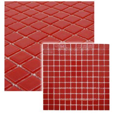 Imagem de Pastilha de Vidro Cristal Vermelha Lisa Para Cozinha Parede 30x30cm - 