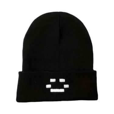 Imagem de Gorro Unissex Bordado Em Tricô Quente Vermelho E Preto Moda Outono Inv
