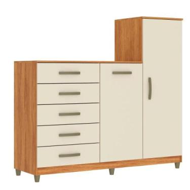 Imagem de Cômoda Fellicci Chicago 2 Portas 5 Gavetas 153cm MDP Cinamomo/Off Whit