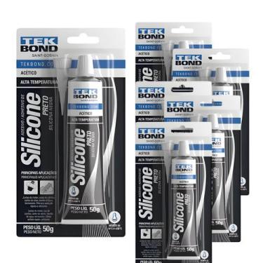 Imagem de 6 Unidades Silicone Acético Preto Alta Temp 50g Tekbond