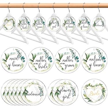 Imagem de 13 pacotes de etiquetas de cabide de dama de honra de acrílico etiqueta presentes para vestidos de casamento etiquetas de cabide com fitas verdes festa noiva gancho etiqueta de dama de honra etiquetas de casamento para vestido de festa de despedida de solteiro