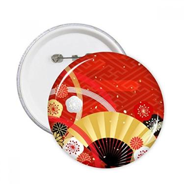 Imagem de Ventilador dobrável Sakura geometria padrão pinos redondos crachá botão emblema acessório decoração 5 peças