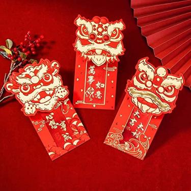 Imagem de 3Pcs Envelope Vermelho Leão Colorido Criativo Envelope Vermelho Leão Tridimensional Casamento Pacote Vermelho O Ano Novo Festival da Primavera Envelope Vermelho Envelope Vermelho Criativo Infantil (Estilo 2)