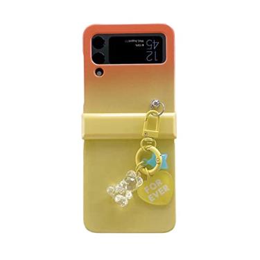 Imagem de Capa dobrável para Samsung Galaxy Z Flip 3 4 5G Hard PC à prova de choque com pingente de urso Gradiente Capa de proteção para celular, amarelo laranja, para Samsung Flip 3