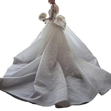 Imagem de Vestidos de casamento de sereia de renda plus size vestidos de casamento de praia para noiva vestido maxi sexy sem costas, branco, 4