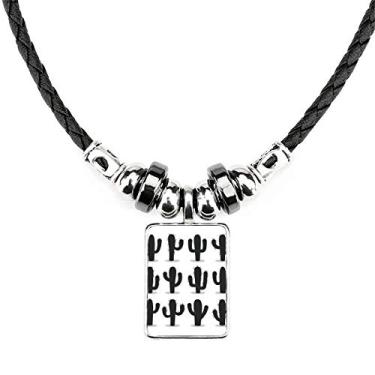 Imagem de DIYthinker Colar com padrão de suculentas de planta com contorno de cacto, joia com pingente de corda de couro