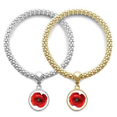Imagem de DIYthinker Pulseira com pingente de flor vermelha grande milho papoula amante casal corrente de joias