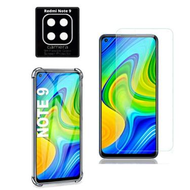 Imagem de Kit Capinha Antiqueda Reforçada + Película Vidro + Película Câmera Compatível Xiaomi Redmi Note 9