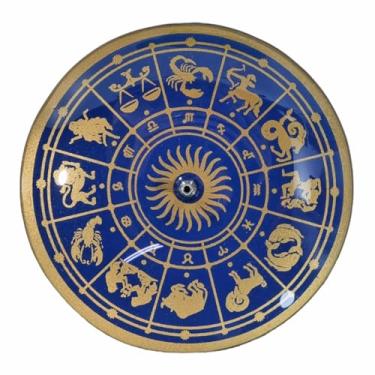 Imagem de Incensário Vidro Redondo Horóscopo Dos Signos Com 7 Varetas (Azul C/Dourado)
