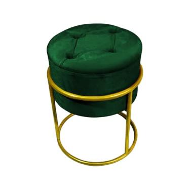 Imagem de Puff Decorativo Redondo Com Capitonê Base De Ferro Dourada Tecido Veludo Verde