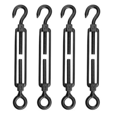 Imagem de Antrader Esticador de gancho e olhal M6, 4 peças, aço inoxidável, 304, tensão, corda de fio, tensão, M6, inoxidável, preto