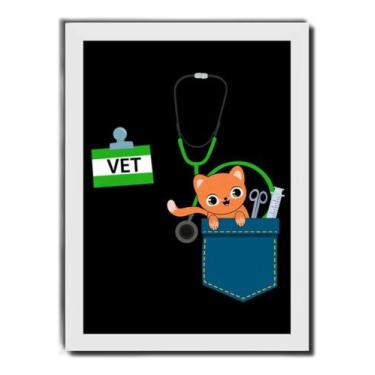 Imagem de Quadro Vet Arte Medicina Veterinária Gatinho Moldura Branca - Fanarte