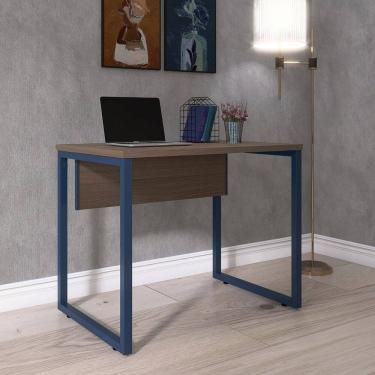 Imagem de Mesa para Escritório Industrial 90cm Pe25 Walnut/Azul Delrei